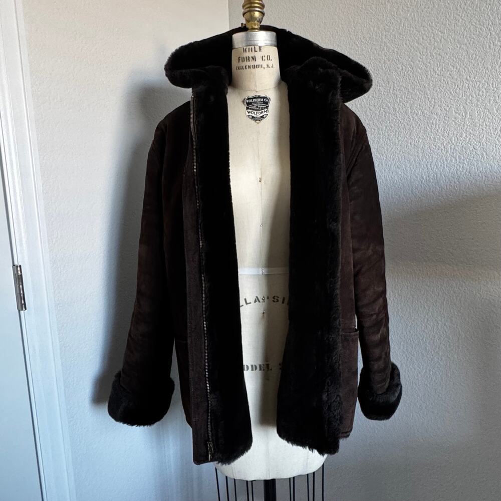 Jones New York | Leather and Faux Sherling Coat with Hood size L - Picture 10 of 16